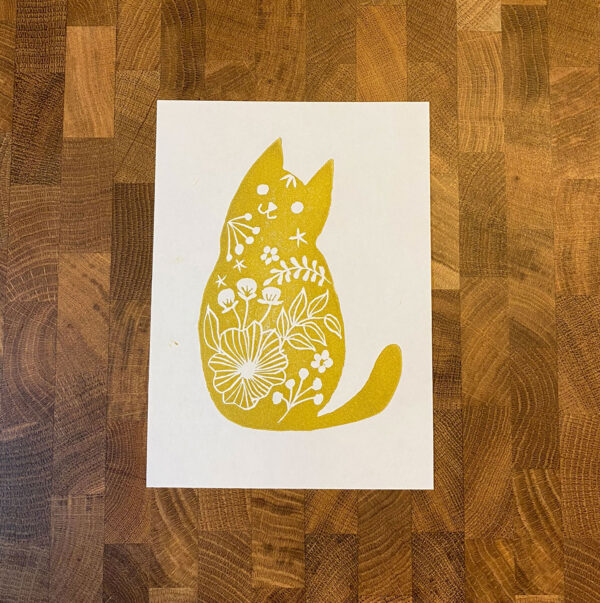 Golden Boi Cat Linocut Print - Image 2