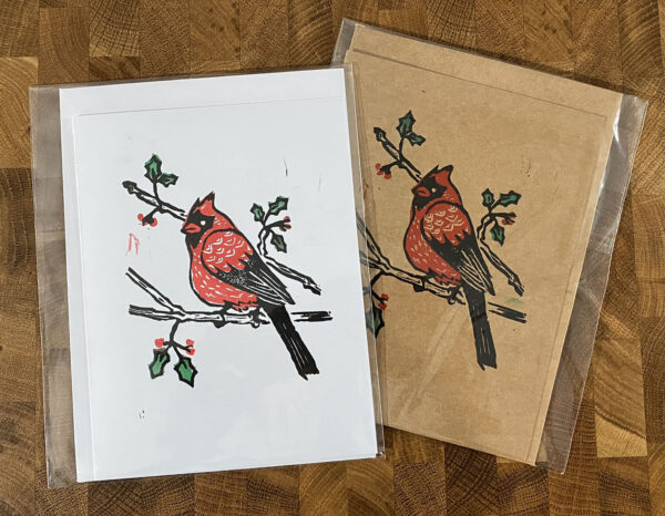 Cardinal Linocut Holiday Card - Image 2